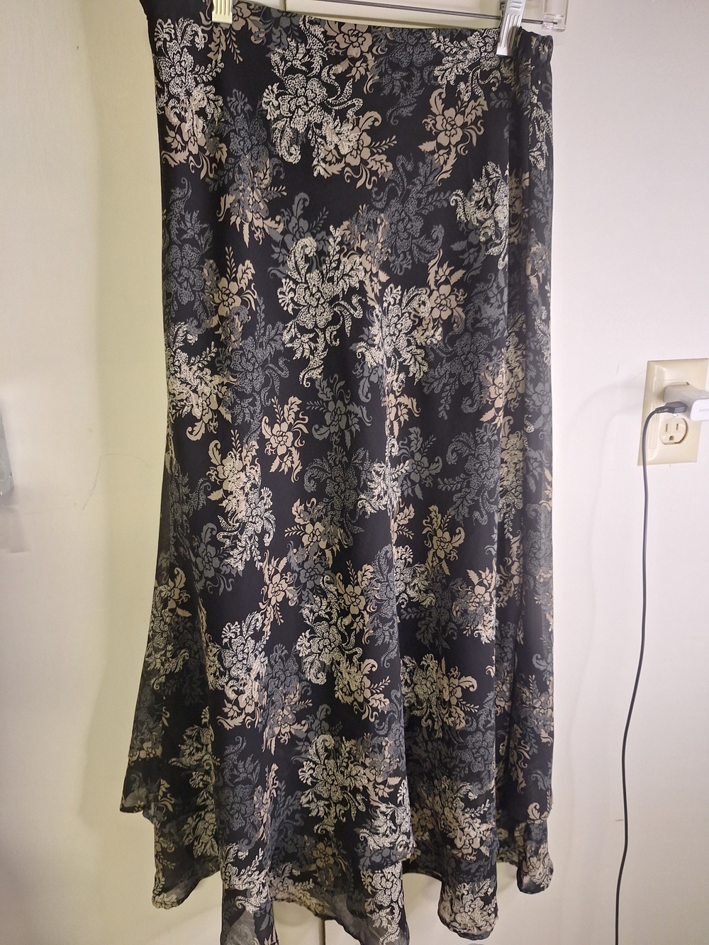 White Stag Black A-Line Skirt with Ivory Floral Print